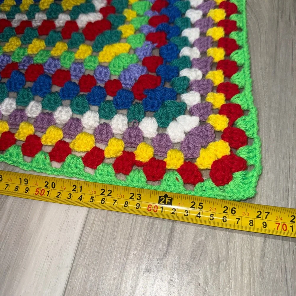 Handmade Crochet Granny Square Rainbow Afghan Throw Blanket Multi Color 27x27
